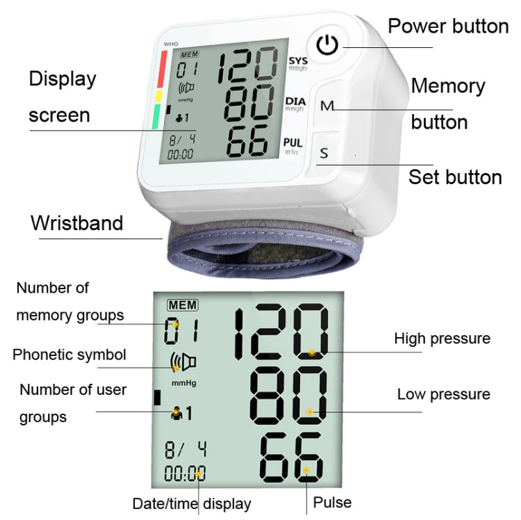 Misuratore pressione sanguigna da polso CK-W135 LCD