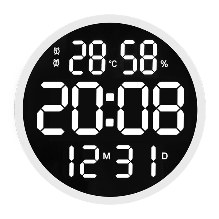 6620 Orologio da parete semplice a LED da 12 pollici Orologio elettronico rotondo silenzioso per temperatura e umidità digitale, White Frame EU Plug, Black Frame EU Plug, White Frame US Plug, Black Frame US Plug