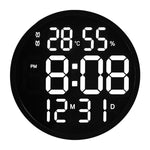 6620 Orologio da parete semplice a LED da 12 pollici Orologio elettronico rotondo silenzioso per temperatura e umidità digitale, White Frame EU Plug, Black Frame EU Plug, White Frame US Plug, Black Frame US Plug