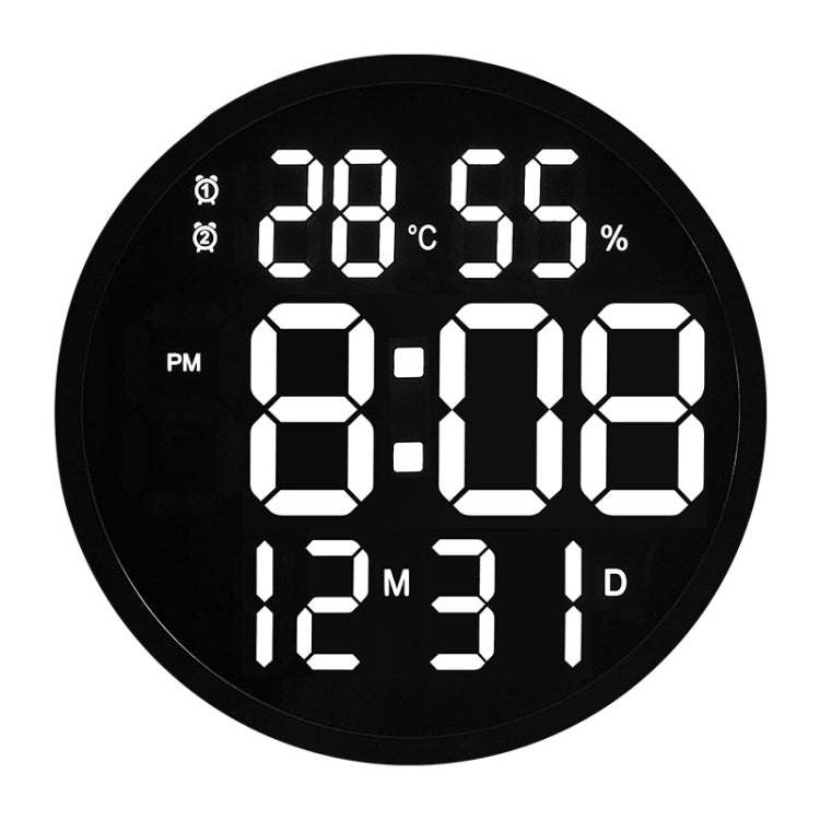 6620 Orologio da parete semplice a LED da 12 pollici Orologio elettronico rotondo silenzioso per temperatura e umidità digitale, White Frame EU Plug, Black Frame EU Plug, White Frame US Plug, Black Frame US Plug