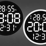 6620 Orologio da parete semplice a LED da 12 pollici Orologio elettronico rotondo silenzioso per temperatura e umidità digitale, White Frame EU Plug, Black Frame EU Plug, White Frame US Plug, Black Frame US Plug