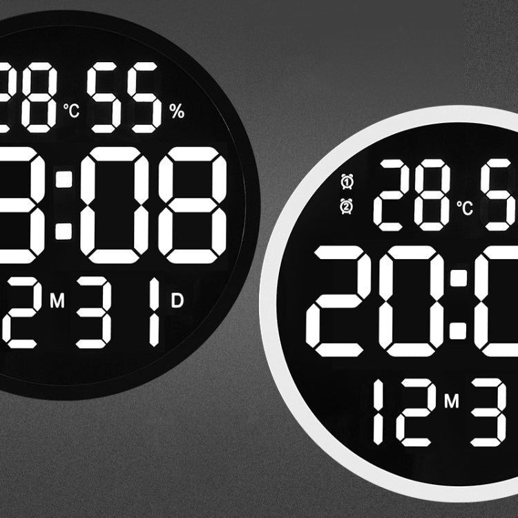 6620 Orologio da parete semplice a LED da 12 pollici Orologio elettronico rotondo silenzioso per temperatura e umidità digitale, White Frame EU Plug, Black Frame EU Plug, White Frame US Plug, Black Frame US Plug