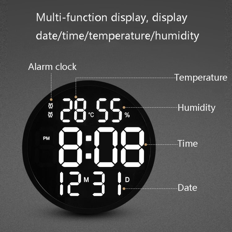 6620 Orologio da parete semplice a LED da 12 pollici Orologio elettronico rotondo silenzioso per temperatura e umidità digitale, White Frame EU Plug, Black Frame EU Plug, White Frame US Plug, Black Frame US Plug