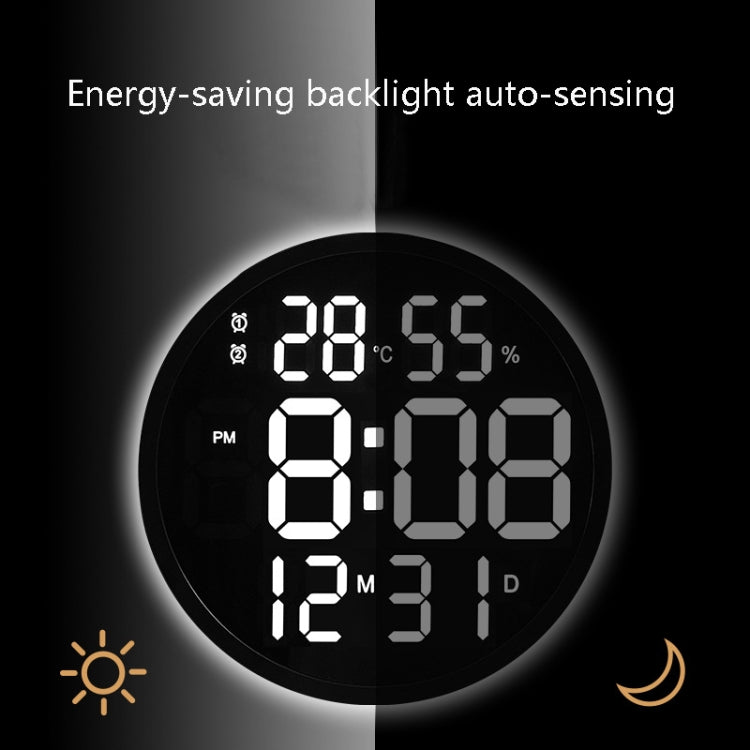 6620 Orologio da parete semplice a LED da 12 pollici Orologio elettronico rotondo silenzioso per temperatura e umidità digitale, White Frame EU Plug, Black Frame EU Plug, White Frame US Plug, Black Frame US Plug