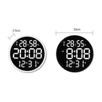 6620 Orologio da parete semplice a LED da 12 pollici Orologio elettronico rotondo silenzioso per temperatura e umidità digitale, White Frame EU Plug, Black Frame EU Plug, White Frame US Plug, Black Frame US Plug