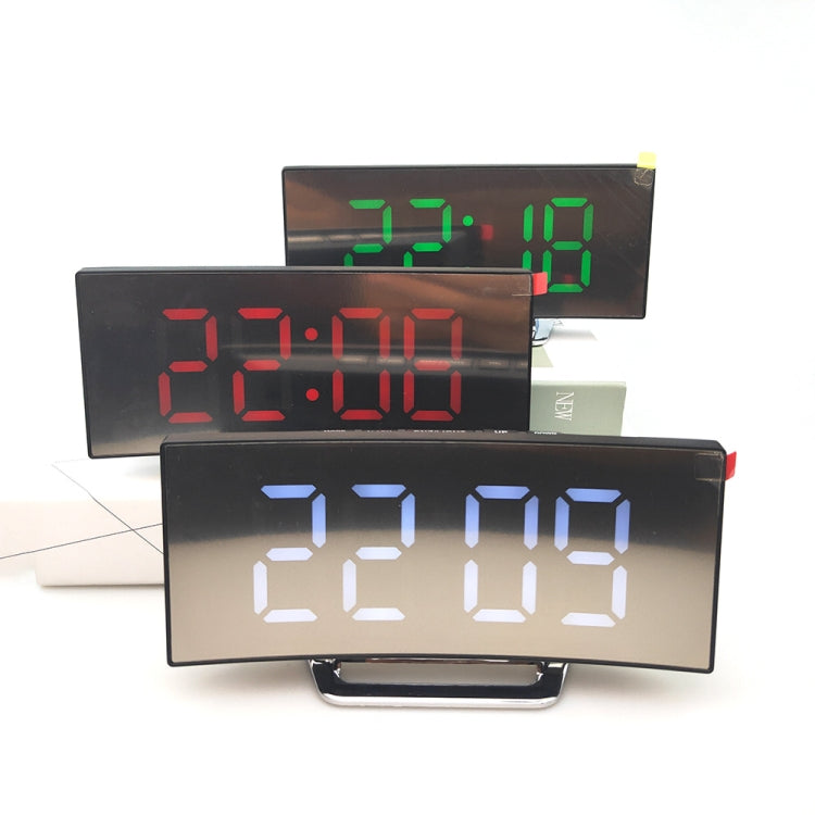 6507 Orologio elettronico curvo a grande schermo Sveglia muta a specchio LED, White, Red, Green