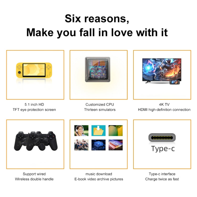 Console di gioco portatile X20 LIFE Classic Games con schermo da 5,1 pollici e memoria da 8 GB, supporta l'uscita HDMI, X20 LIFE / Yellow, X20 LIFE / Blue, X20 LIFE / Gray