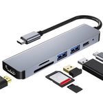 6 in 1 da USB-C / Type-C a 4K HDMI + slot per scheda SD / TF + ricarica PD USB-C / Type-C + 2 porte USB 3.0 Docking station HUB multifunzione, 6 In 1