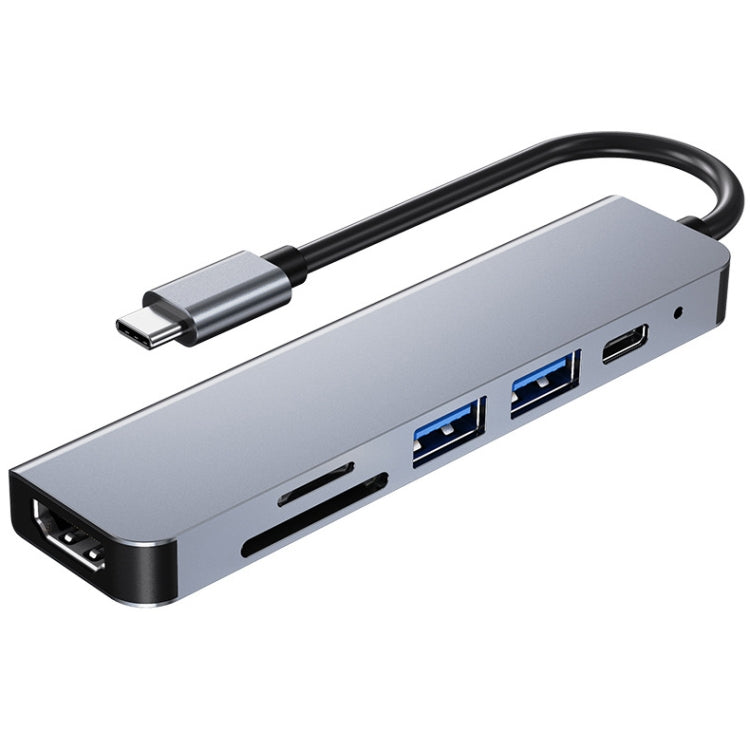 6 in 1 da USB-C / Type-C a 4K HDMI + slot per scheda SD / TF + ricarica PD USB-C / Type-C + 2 porte USB 3.0 Docking station HUB multifunzione, 6 In 1