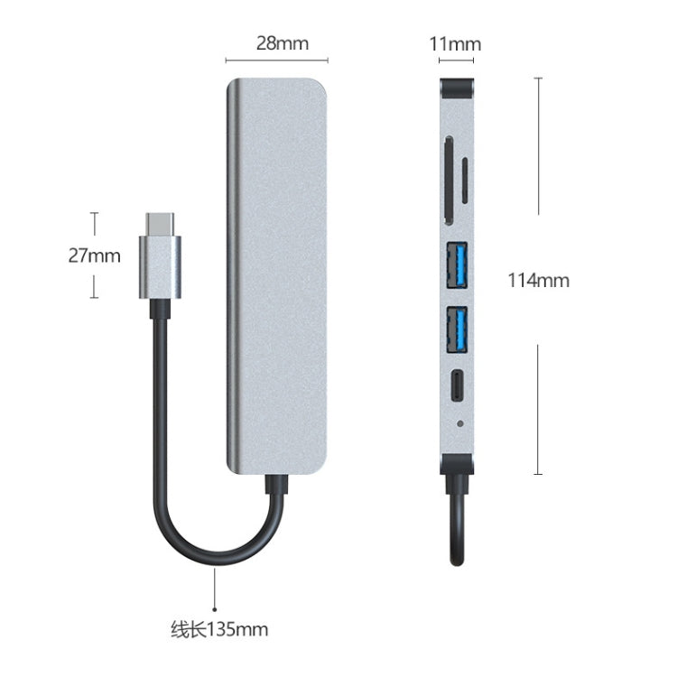 6 in 1 da USB-C / Type-C a 4K HDMI + slot per scheda SD / TF + ricarica PD USB-C / Type-C + 2 porte USB 3.0 Docking station HUB multifunzione, 6 In 1