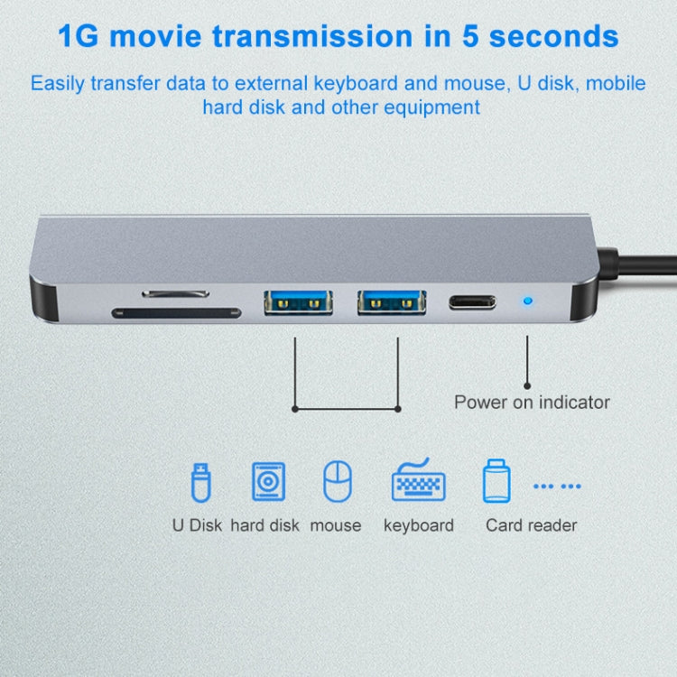 6 in 1 da USB-C / Type-C a 4K HDMI + slot per scheda SD / TF + ricarica PD USB-C / Type-C + 2 porte USB 3.0 Docking station HUB multifunzione, 6 In 1