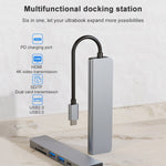 6 in 1 da USB-C / Type-C a 4K HDMI + slot per scheda SD / TF + ricarica PD USB-C / Type-C + 2 porte USB 3.0 Docking station HUB multifunzione, 6 In 1
