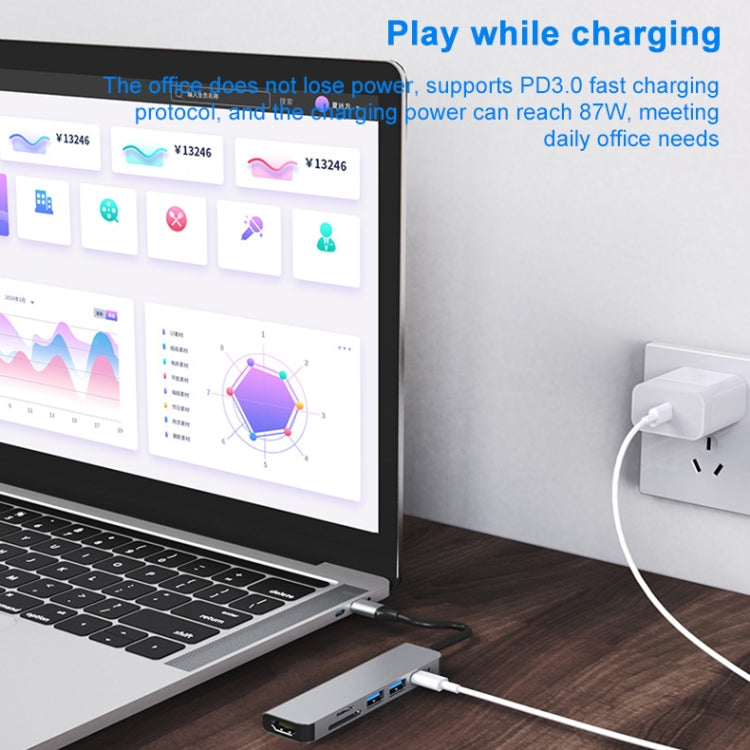 6 in 1 da USB-C / Type-C a 4K HDMI + slot per scheda SD / TF + ricarica PD USB-C / Type-C + 2 porte USB 3.0 Docking station HUB multifunzione, 6 In 1