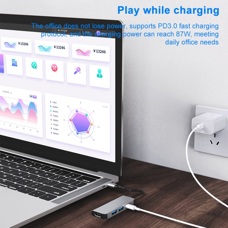 Hub USB-C 4 in 1 con HDMI 4K, USB 3.0, USB 2.0 e PD
