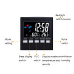 2159 Sveglia con display per temperatura e umidità domestica Orologio digitale multifunzione con schermo a colori elettronico per interni, Temperature And Humidity Display Alarm Clock