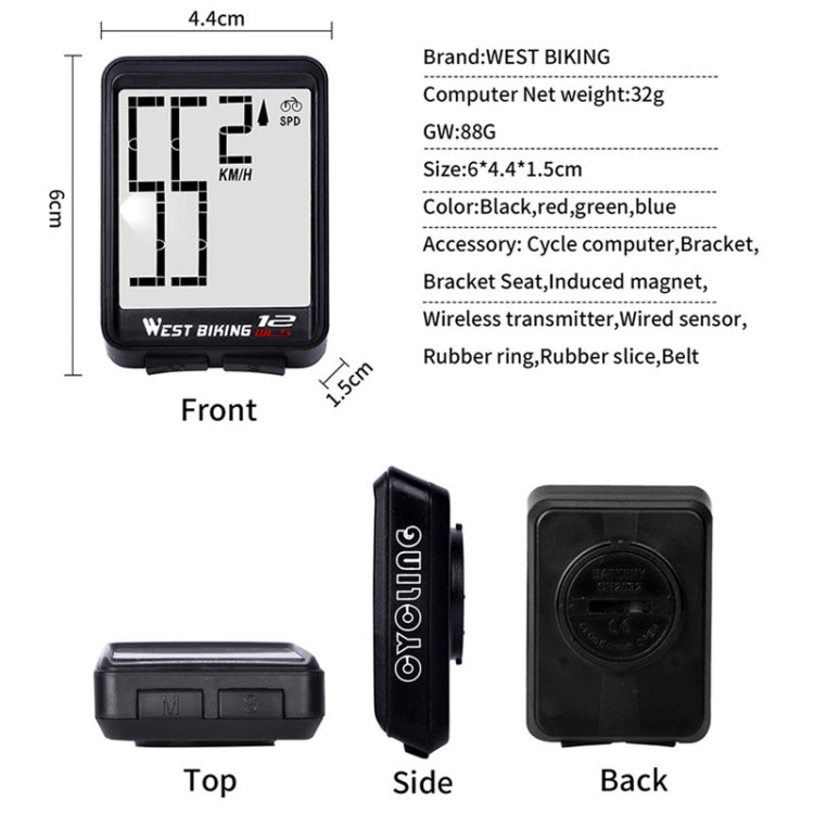 WEST BIKING Mountain Road Bike Wireless Big Character Table Tachimetro di velocità con luce notturna impermeabile con grande schermo, Night Light Speed Speedometer(Green), Night Light Speed Speedometer(Black), Night Light Speed Speedometer(Red)        ...