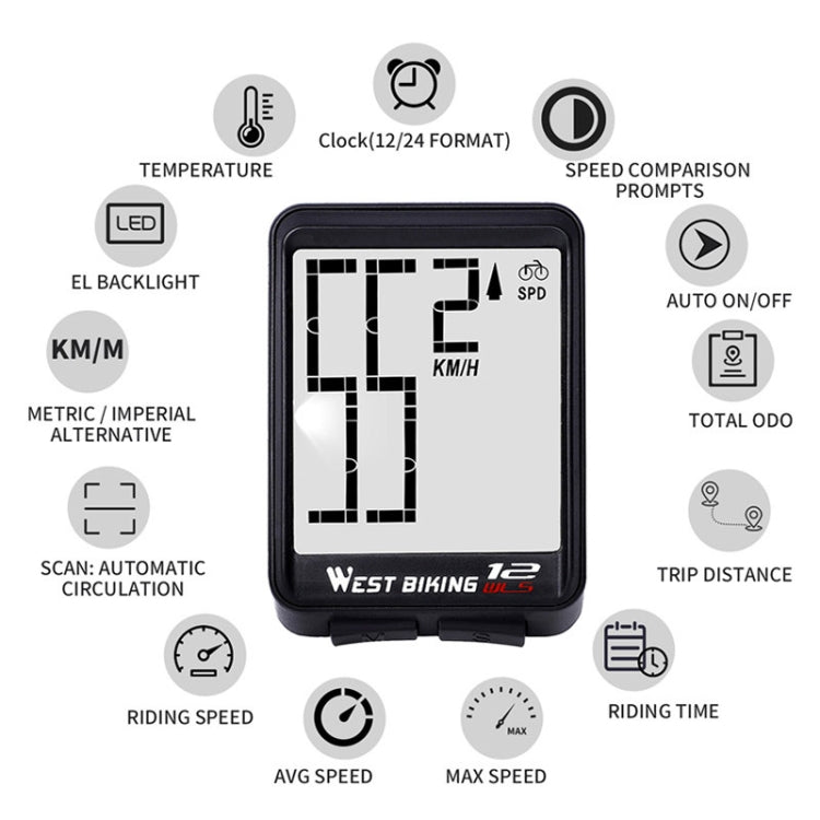 WEST BIKING Mountain Road Bike Wireless Big Character Table Tachimetro di velocità con luce notturna impermeabile con grande schermo, Night Light Speed Speedometer(Green), Night Light Speed Speedometer(Black), Night Light Speed Speedometer(Red)        ...