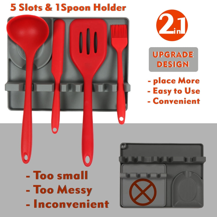 Mensola porta cucchiaio in silicone da cucina 2 in 1, Large (Gray), Medium (Gray), Large (Black), Medium (Black), Large (Red), Medium (Red), Large (Blue), Medium (Blue), Large (Orange), Medium (Orange), Large (Green), Medium (Green)