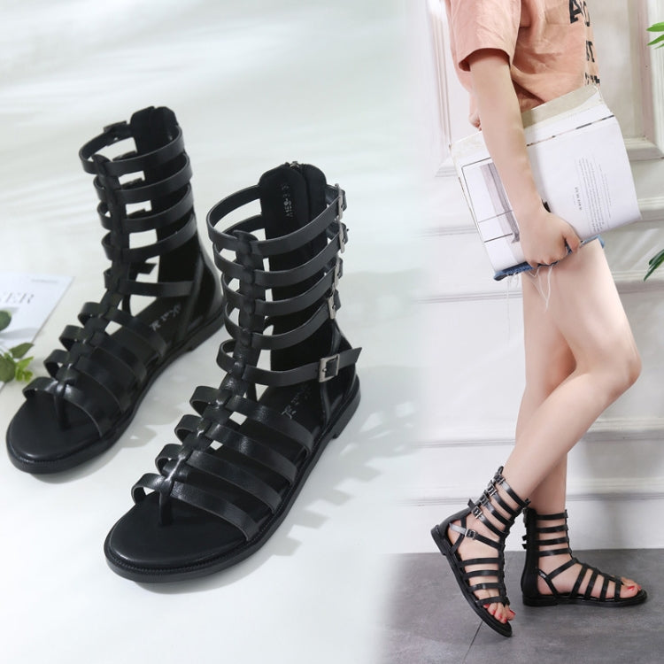 Sandali alti da donna con punta aperta e cerniera posteriore, sandali piatti stile romano, 35, 36, 37, 38, 39, 40