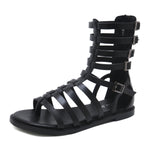 Sandali alti da donna con punta aperta e cerniera posteriore, sandali piatti stile romano, 35, 36, 37, 38, 39, 40
