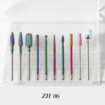 Set di testine lucide per nail art in lega di acciaio al tungsteno, strumento per lucidatura morta con spazzola di scarico per rettificatrice, ZH01, ZH02, ZH03, ZH04, ZH05, ZH06, ZH07