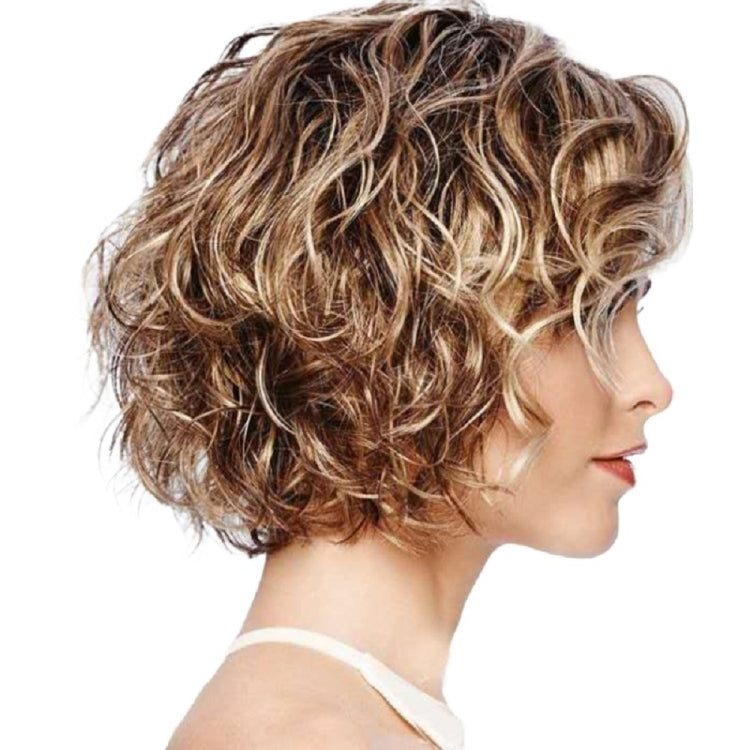 Copricapo da donna con frangia obliqua e soffice parrucca per capelli ricci corti, WIG-017B