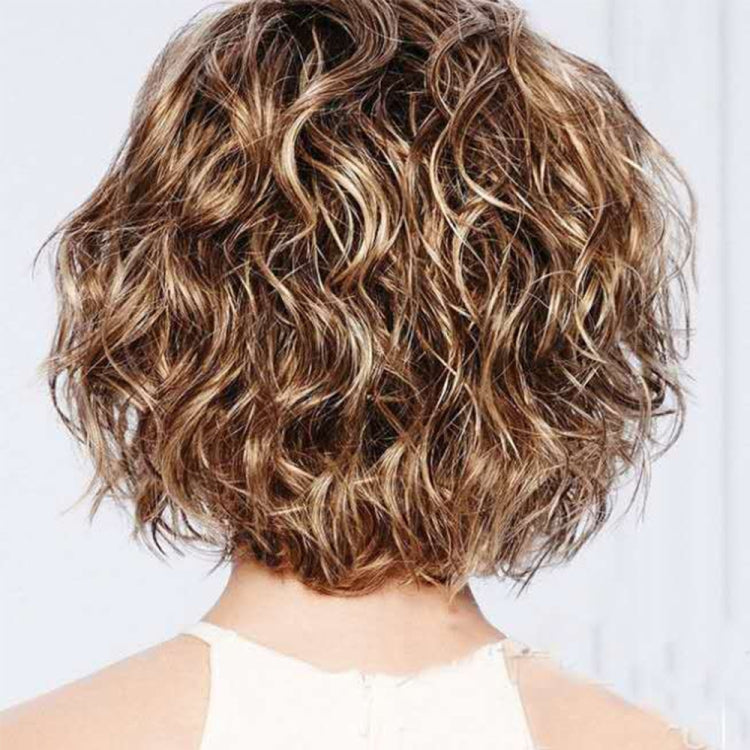 Copricapo da donna con frangia obliqua e soffice parrucca per capelli ricci corti, WIG-017B