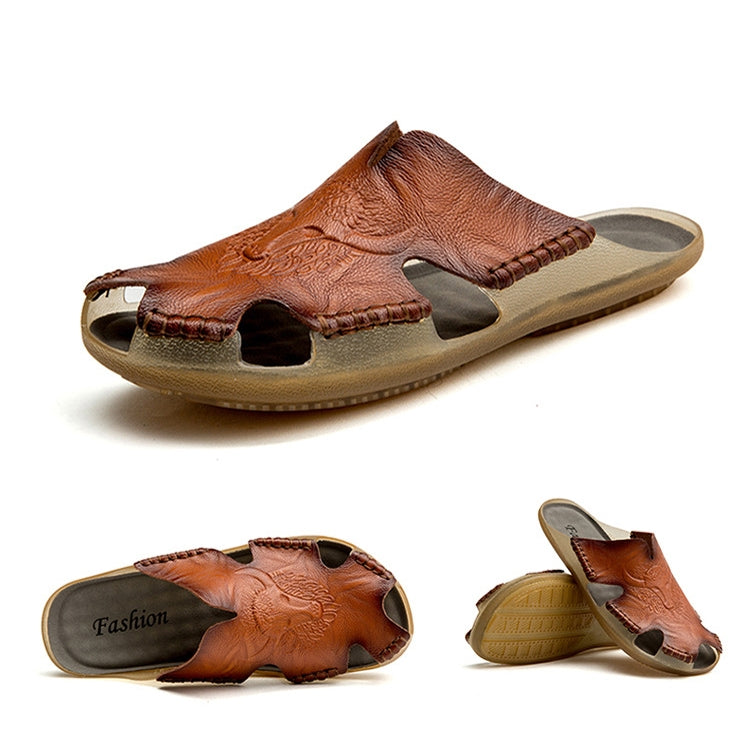 Pantofole in pelle da uomo estive Scarpe da spiaggia piatte casual di grandi dimensioni, 38, 39, 40, 41, 42, 43, 44, 45, 46, 47, 48