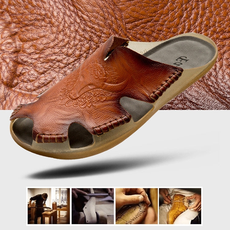 Pantofole in pelle da uomo estive Scarpe da spiaggia piatte casual di grandi dimensioni, 38, 39, 40, 41, 42, 43, 44, 45, 46, 47, 48