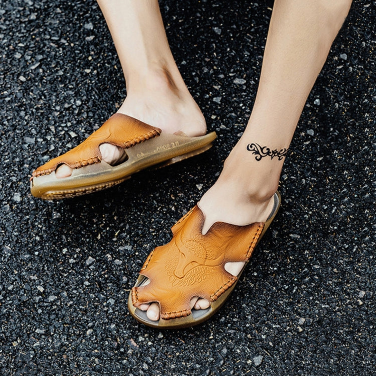 Pantofole in pelle da uomo estive Scarpe da spiaggia piatte casual di grandi dimensioni, 38, 39, 40, 41, 42, 43, 44, 45, 46, 47, 48