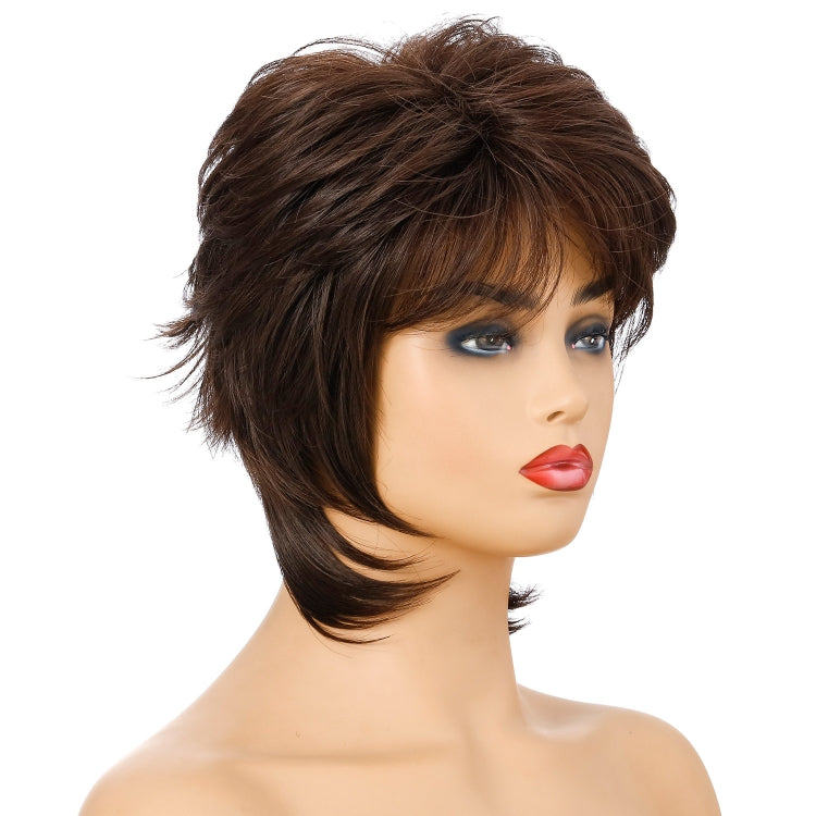 Parrucca per capelli corti da donna Full Bangs Copertura per capelli in fibra chimica, Brown