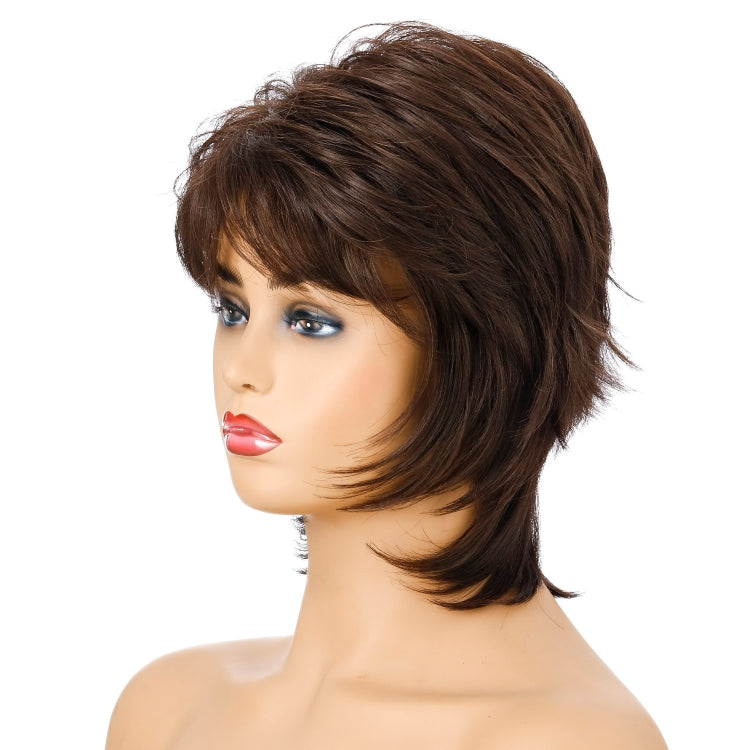 Parrucca per capelli corti da donna Full Bangs Copertura per capelli in fibra chimica, Brown