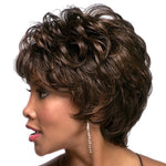 Parrucca da donna con frangia obliqua, soffice, colorata, con cappuccio per capelli corti e ricci
