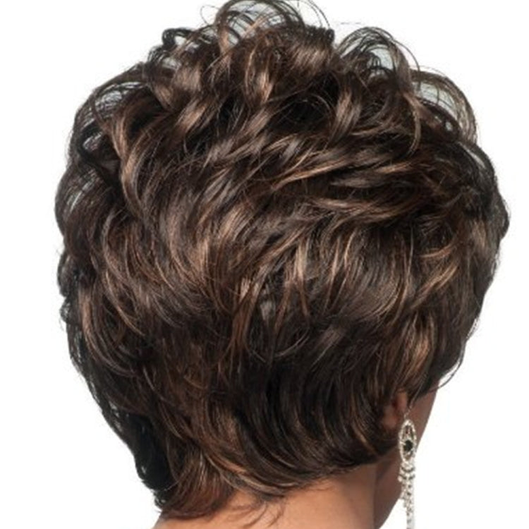 Parrucca da donna con frangia obliqua, soffice, colorata, con cappuccio per capelli corti e ricci