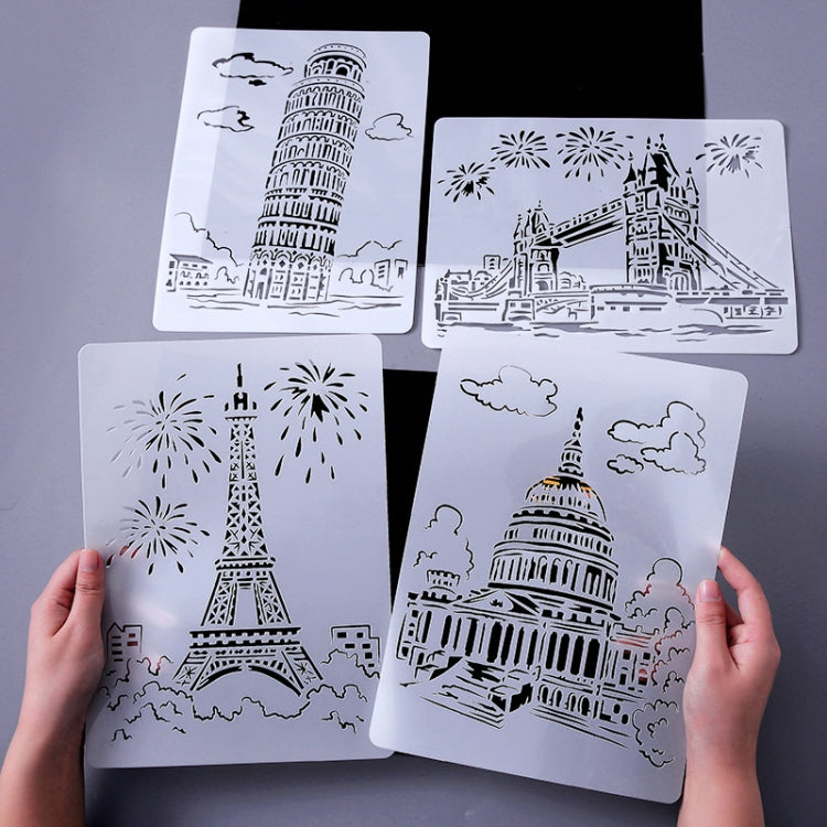 Modello di pittura serie di costruzioni Modello di etichetta A4 per città a tema, Tower System (5pcs / Set), Sailing Line(5pcs / Set), 1 Paris Tower, 2 London Bridge, 3 Pisa Tower, 4 Big Ben, 5 Taj Mahal, 6 White House, 7 Castle, 8 Five-storied Pagoda ...