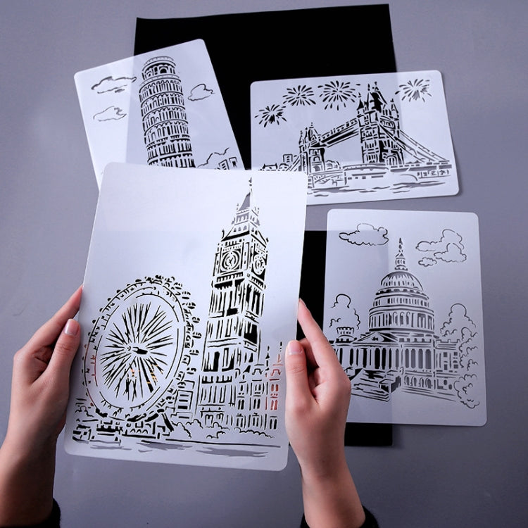 Modello di pittura serie di costruzioni Modello di etichetta A4 per città a tema, Tower System (5pcs / Set), Sailing Line(5pcs / Set), 1 Paris Tower, 2 London Bridge, 3 Pisa Tower, 4 Big Ben, 5 Taj Mahal, 6 White House, 7 Castle, 8 Five-storied Pagoda ...