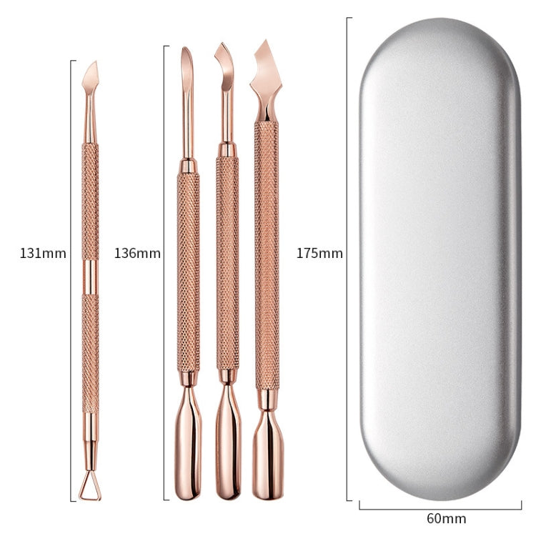 Set di rimozione unghie in acciaio a doppia testa in oro rosa Strumento per manicure con rimozione di decontaminazione pulita