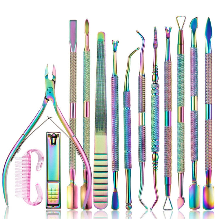 FABIYAN Set di strumenti per nail art in titanio colorato Cesoie per pelle morta Pinza per lima per unghie in acciaio, 13 In 1, 14 In 1, 4 In 1, 2 In 1