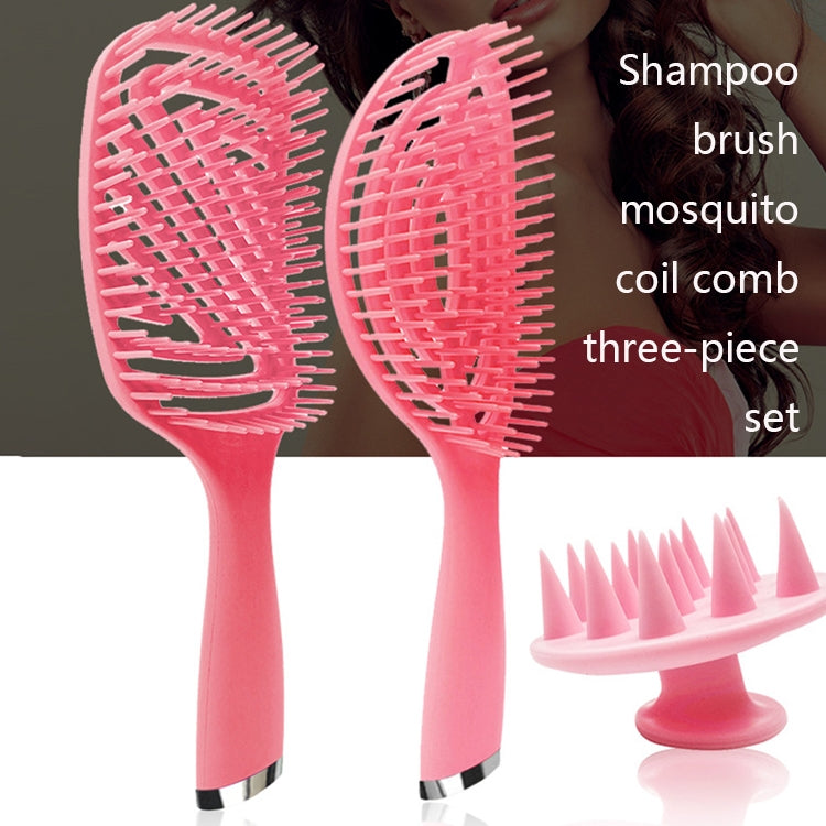Set di pettini per capelli ricci in plastica 3 in 1, pettine per zanzare da massaggio cavo, 3 in 1 Pink, 3 in 1 Green, 3 in 1 Black, 3 in 1 Blue