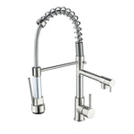 Rubinetto per acqua calda e fredda da cucina girevole con rubinetto a molla a doppia uscita spazzolato in rame e nichel, Brushed Silver