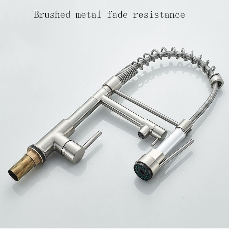 Rubinetto per acqua calda e fredda da cucina girevole con rubinetto a molla a doppia uscita spazzolato in rame e nichel, Brushed Silver