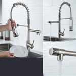 Rubinetto per acqua calda e fredda da cucina girevole con rubinetto a molla a doppia uscita spazzolato in rame e nichel, Brushed Silver