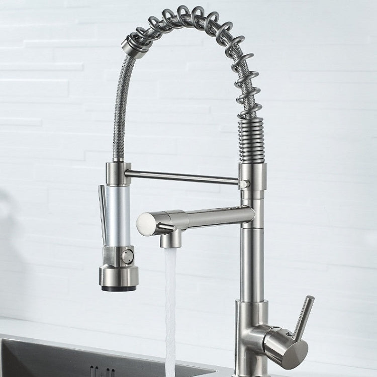 Rubinetto per acqua calda e fredda da cucina girevole con rubinetto a molla a doppia uscita spazzolato in rame e nichel, Brushed Silver