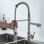 Rubinetto per acqua calda e fredda da cucina girevole con rubinetto a molla a doppia uscita spazzolato in rame e nichel, Brushed Silver