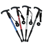 Bastone da trekking in lega di alluminio con manico curvo a quattro sezioni JUNGLELEOPARD, Red#52-110cm, Black#52-110cm, Blue#52-110cm, Silver White#52-110cm