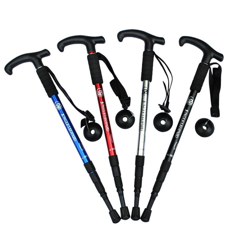 Bastone da trekking in lega di alluminio con manico curvo a quattro sezioni JUNGLELEOPARD, Red#52-110cm, Black#52-110cm, Blue#52-110cm, Silver White#52-110cm