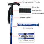 Bastone da trekking in lega di alluminio con manico curvo a quattro sezioni JUNGLELEOPARD, Red#52-110cm, Black#52-110cm, Blue#52-110cm, Silver White#52-110cm