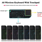Mini mouse e tastiera wireless A8 con tastiera touchpad laser, English White Backlight, English Colorful Backlight
