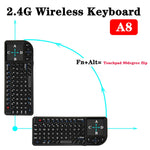 Mini mouse e tastiera wireless A8 con tastiera touchpad laser, English White Backlight, English Colorful Backlight