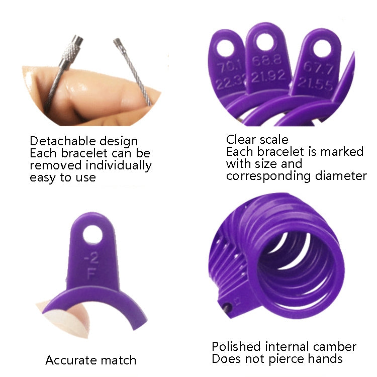 10 strumenti per la misurazione del cerchio dell'anello in plastica, 2 PCS